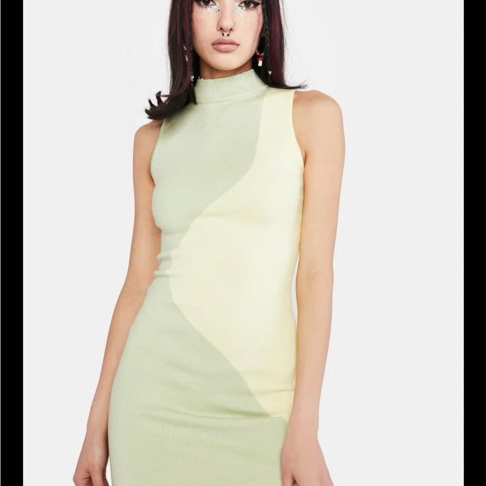 PepperMayo “The Palms Mini Dress” Sleeveless Knit Dress in Lime Wave